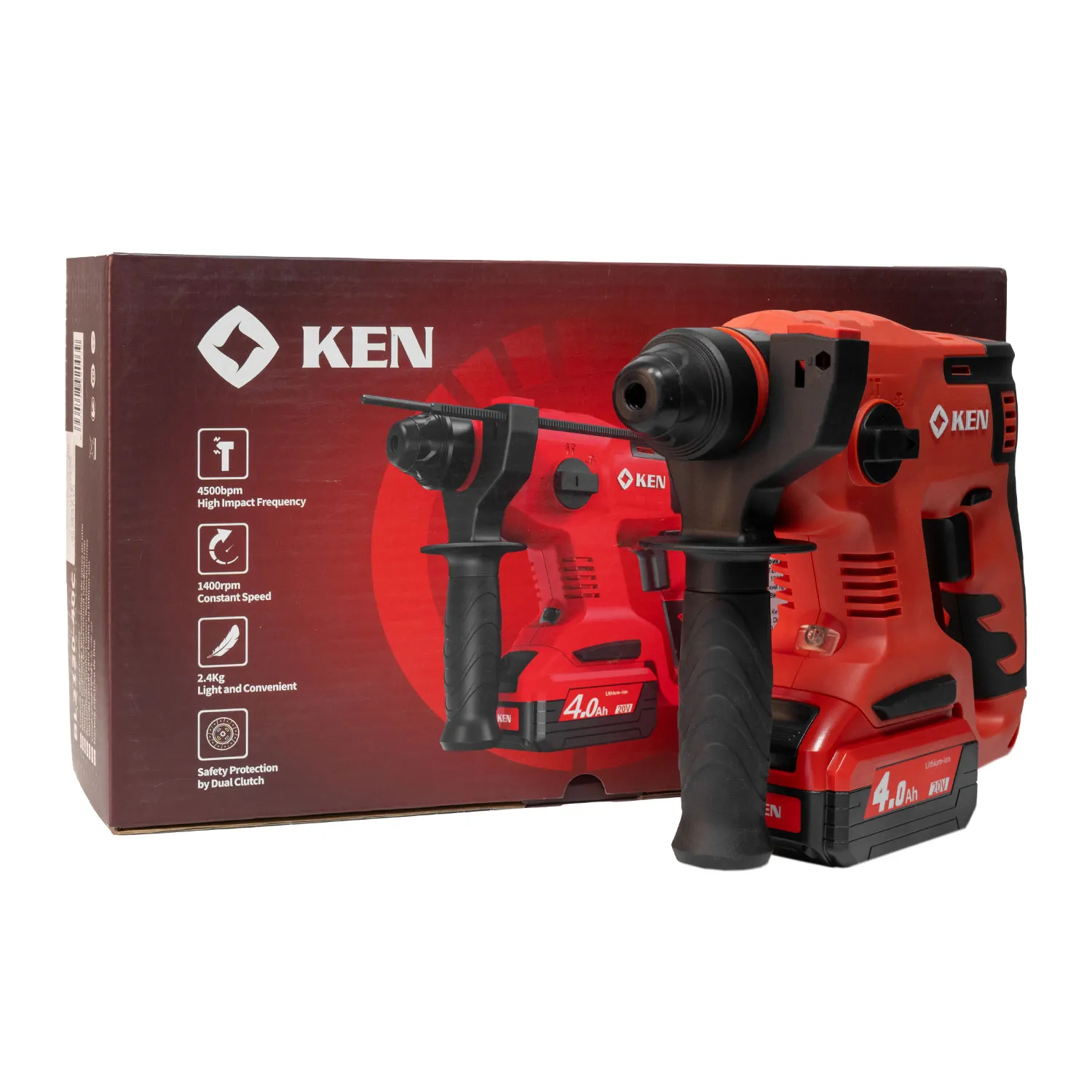 Перфоратор KEN BL2120-40C (20V/4.0AhВ) с рег.об. 0-1400об./мин. инструмент