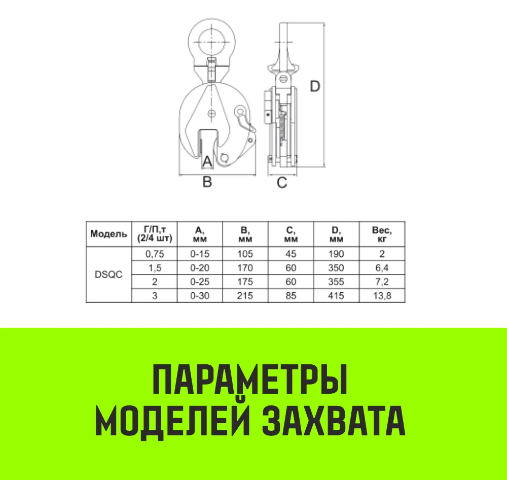 Вертикальный захват универсальный для металла HITCH DSQC-2000 2т SZ088935